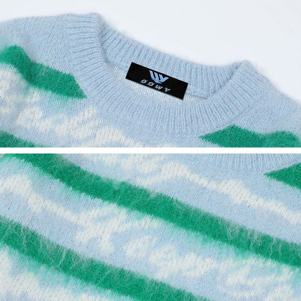 Retro Deer Plush Stripes Sweater