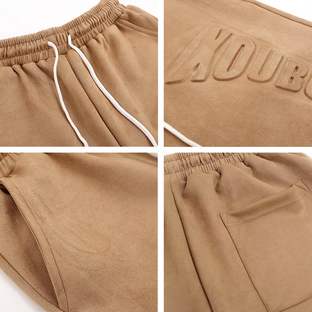 Retro Letter Embossed Suede Shorts