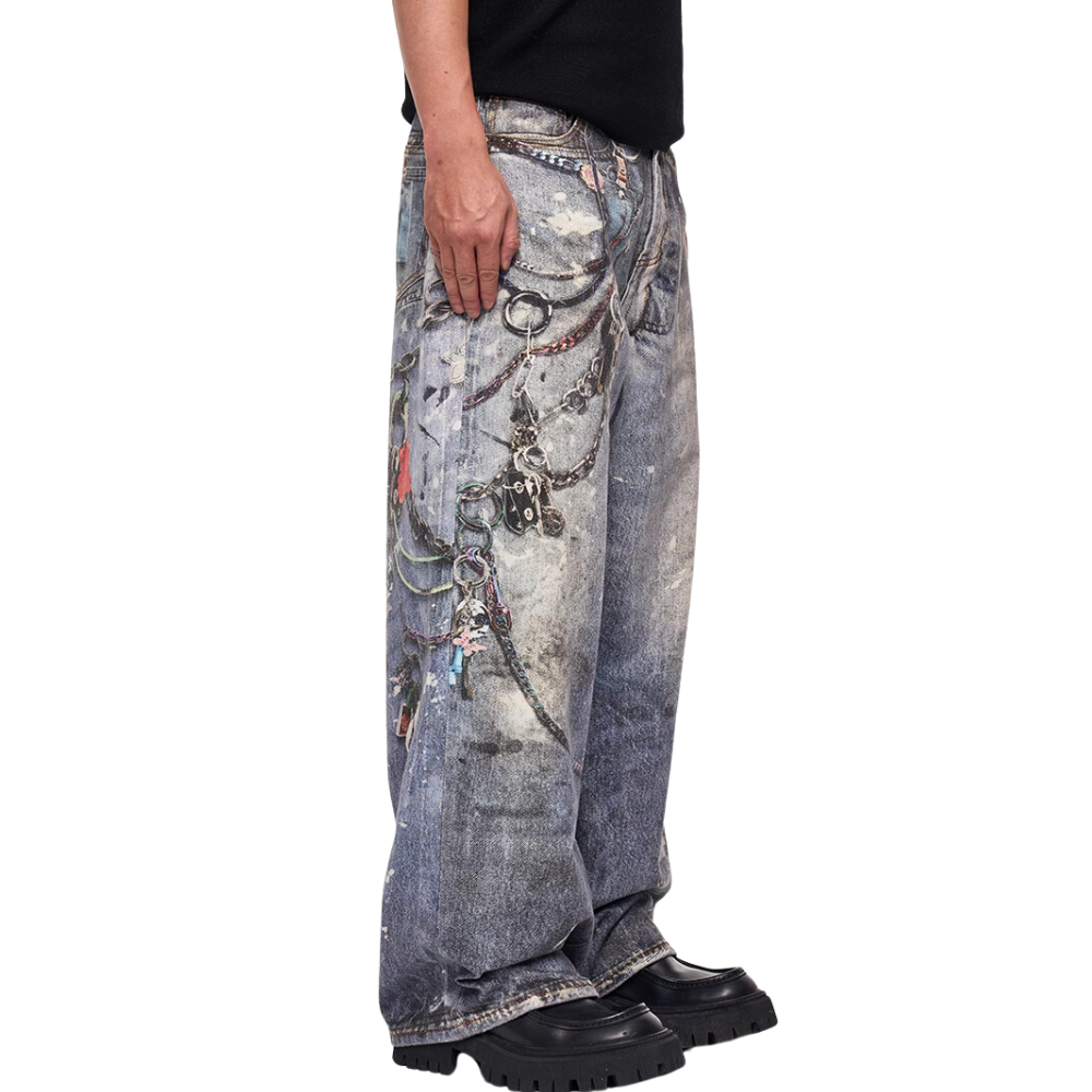 DF | Tie-Dye Chain Digital Print Jeans