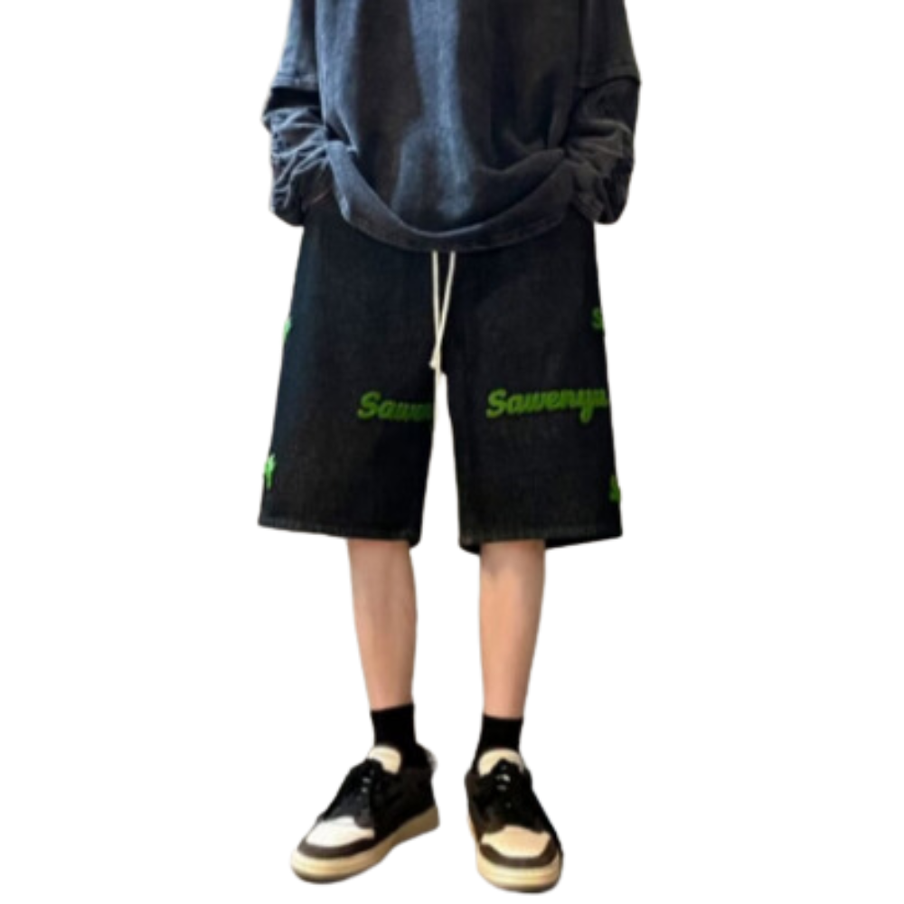 Simple Lettering Towel Embroidered Shorts