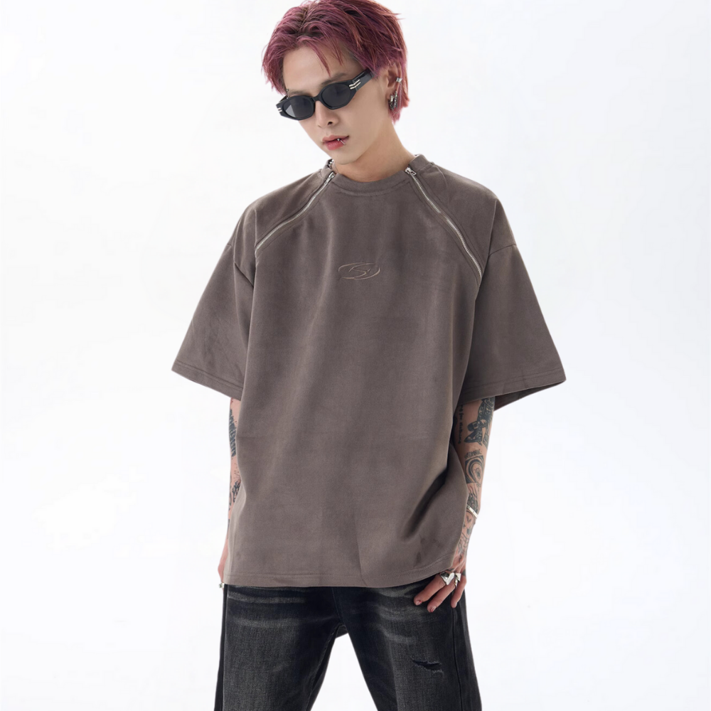 American Double Zip Suede T-Shirt