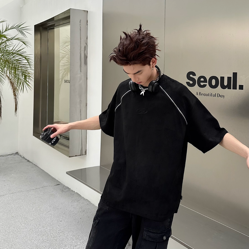 American Double Zip Suede T-Shirt