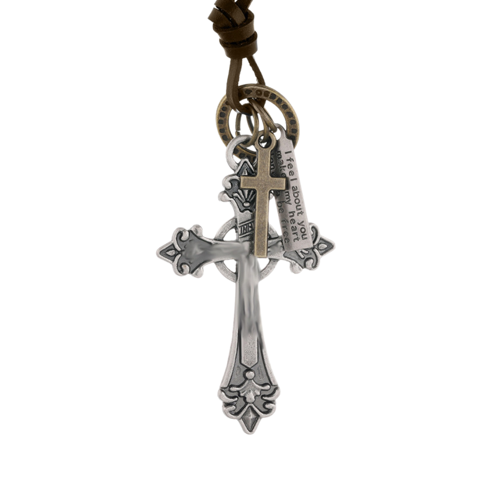 Cross Pull Leather Necklace