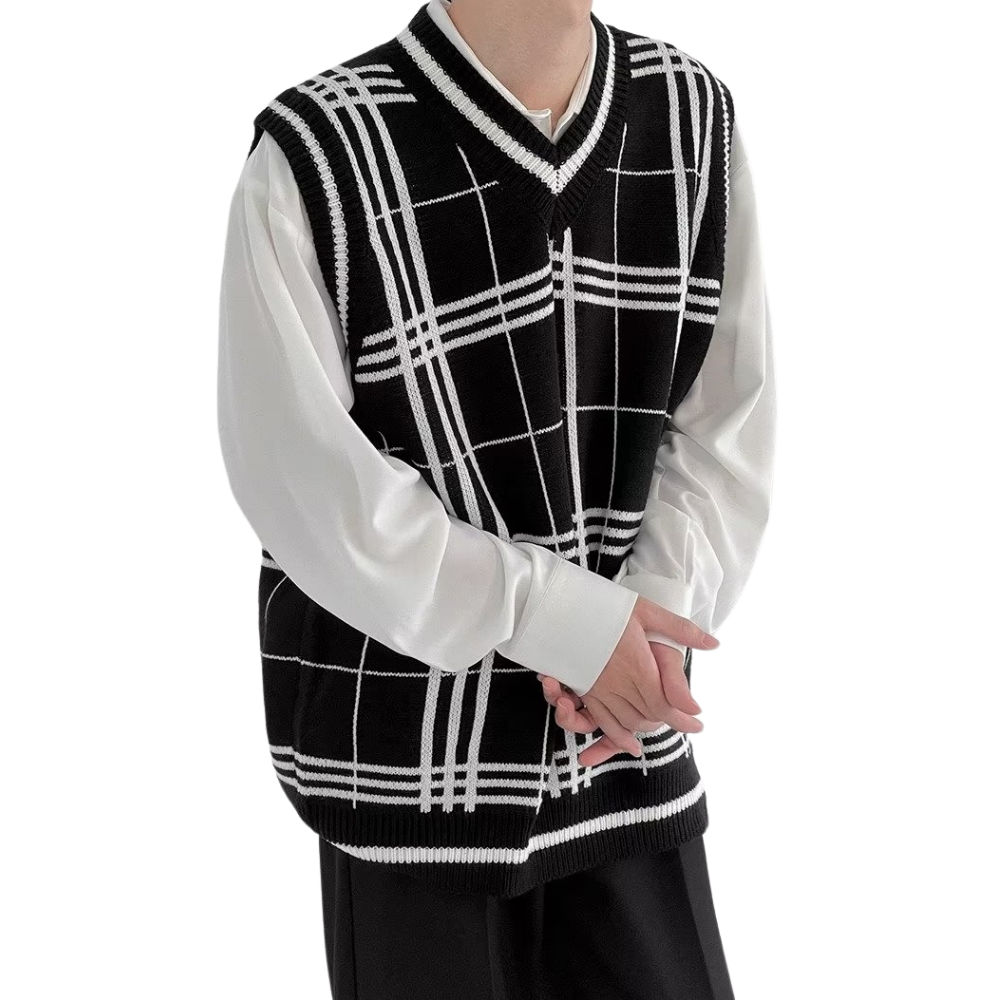 Japanese Knitted Checkered Vest