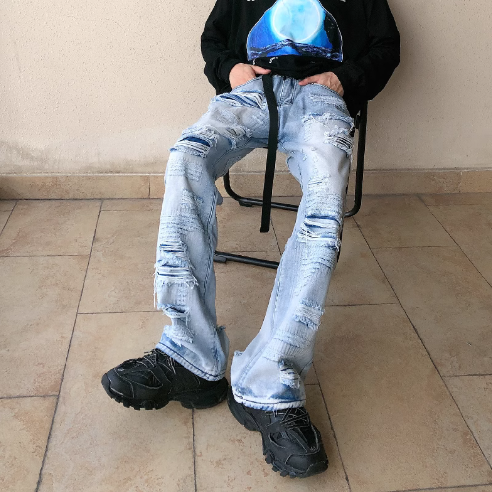 American high street damage ripped straight jeans