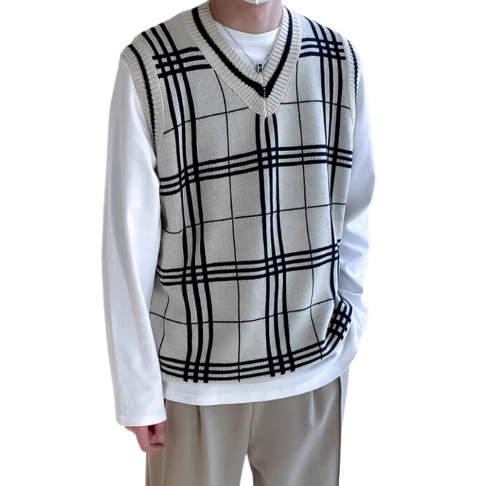 Japanese Knitted Checkered Vest