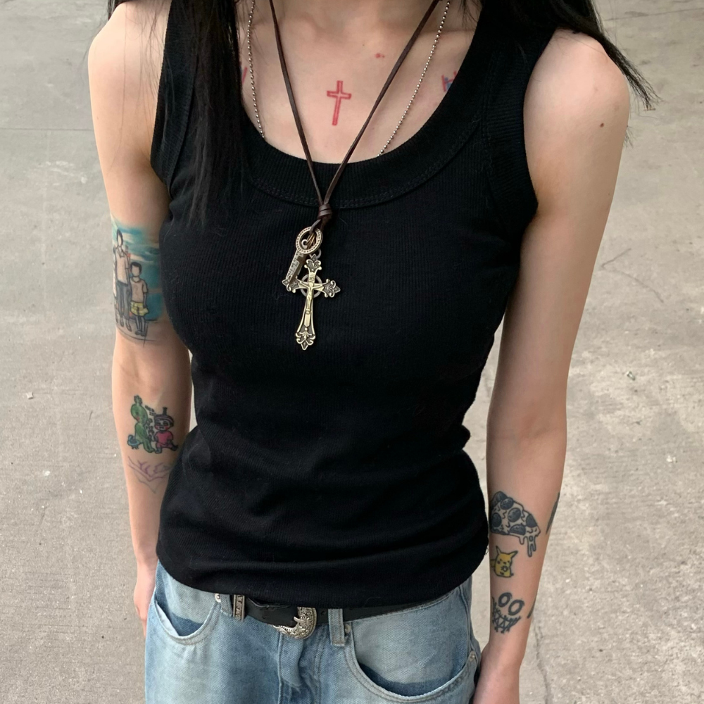 Cross Pull Leather Necklace