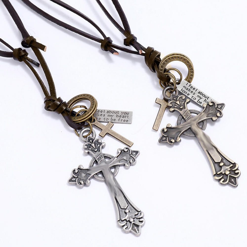 Cross Pull Leather Necklace