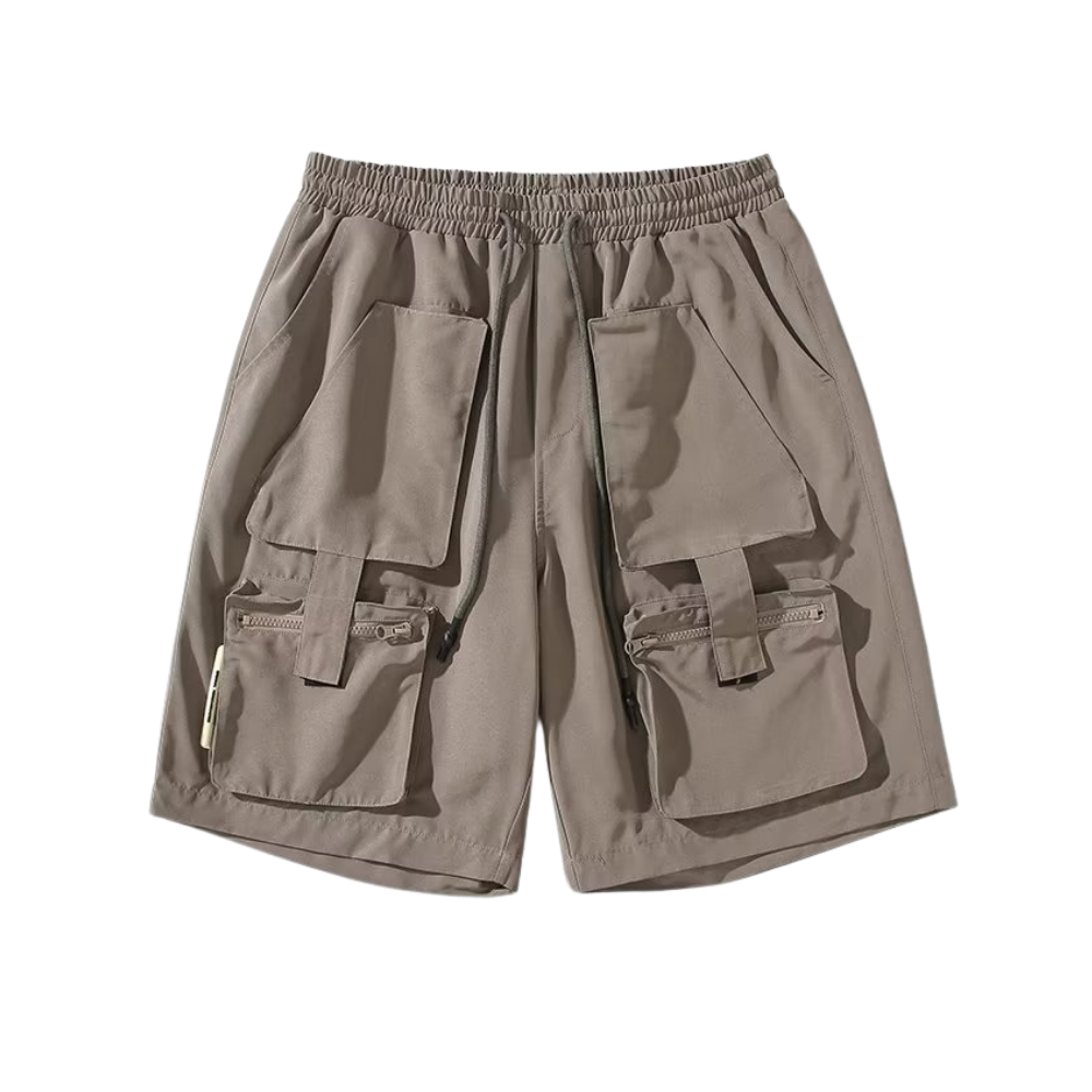 Vintage Solid Multi-Pocket Shorts