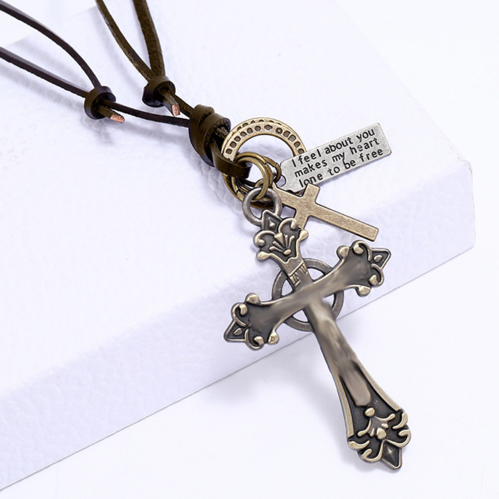 Cross Pull Leather Necklace