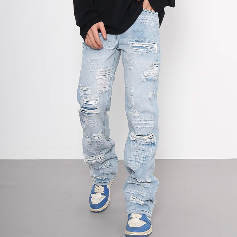 American high street damage ripped straight jeans