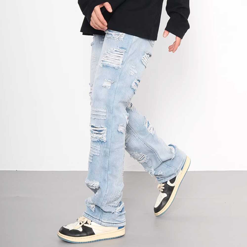 American high street damage ripped straight jeans