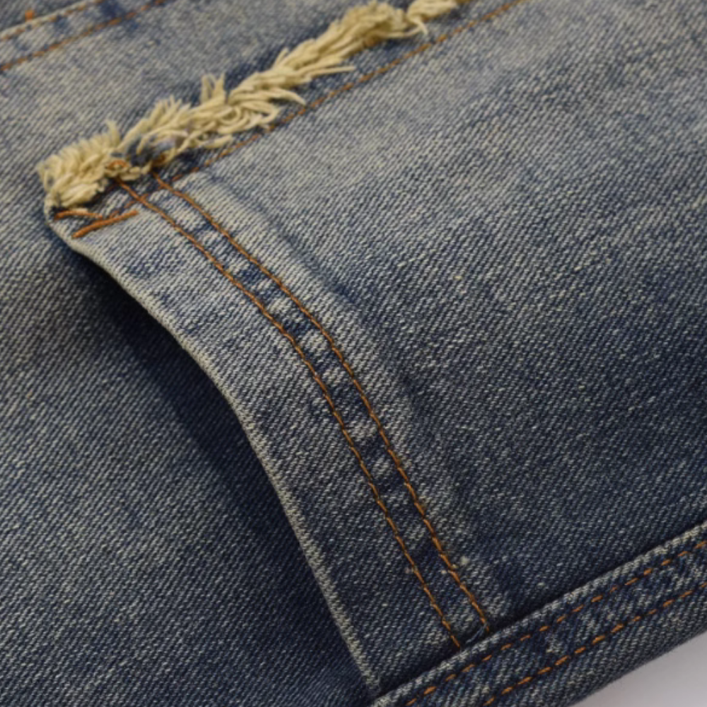 DF Washed Raw Edge Pockets Straight Jeans