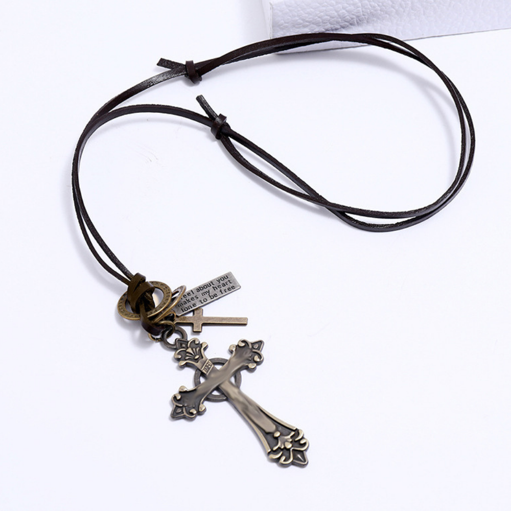 Cross Pull Leather Necklace