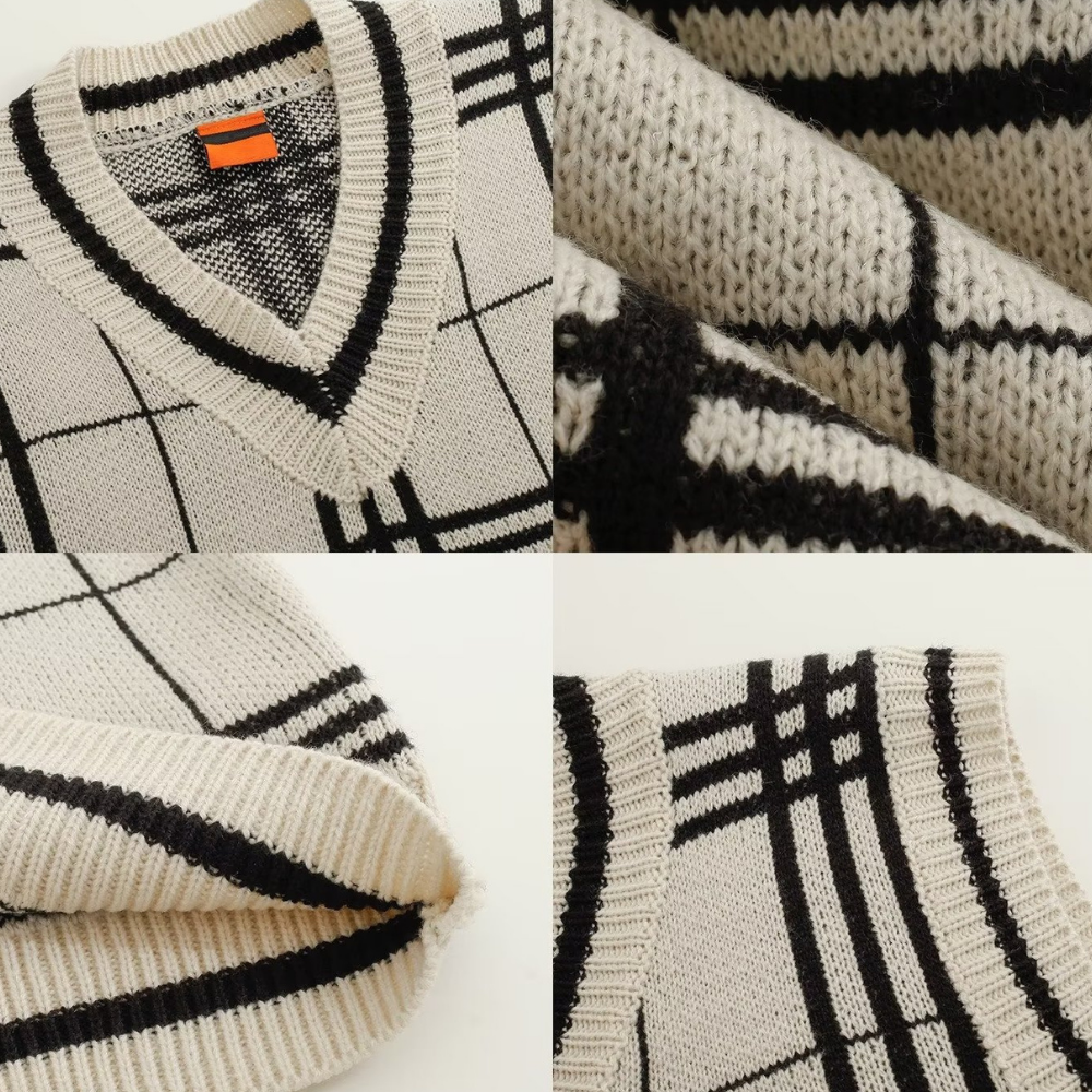 Japanese Knitted Checkered Vest