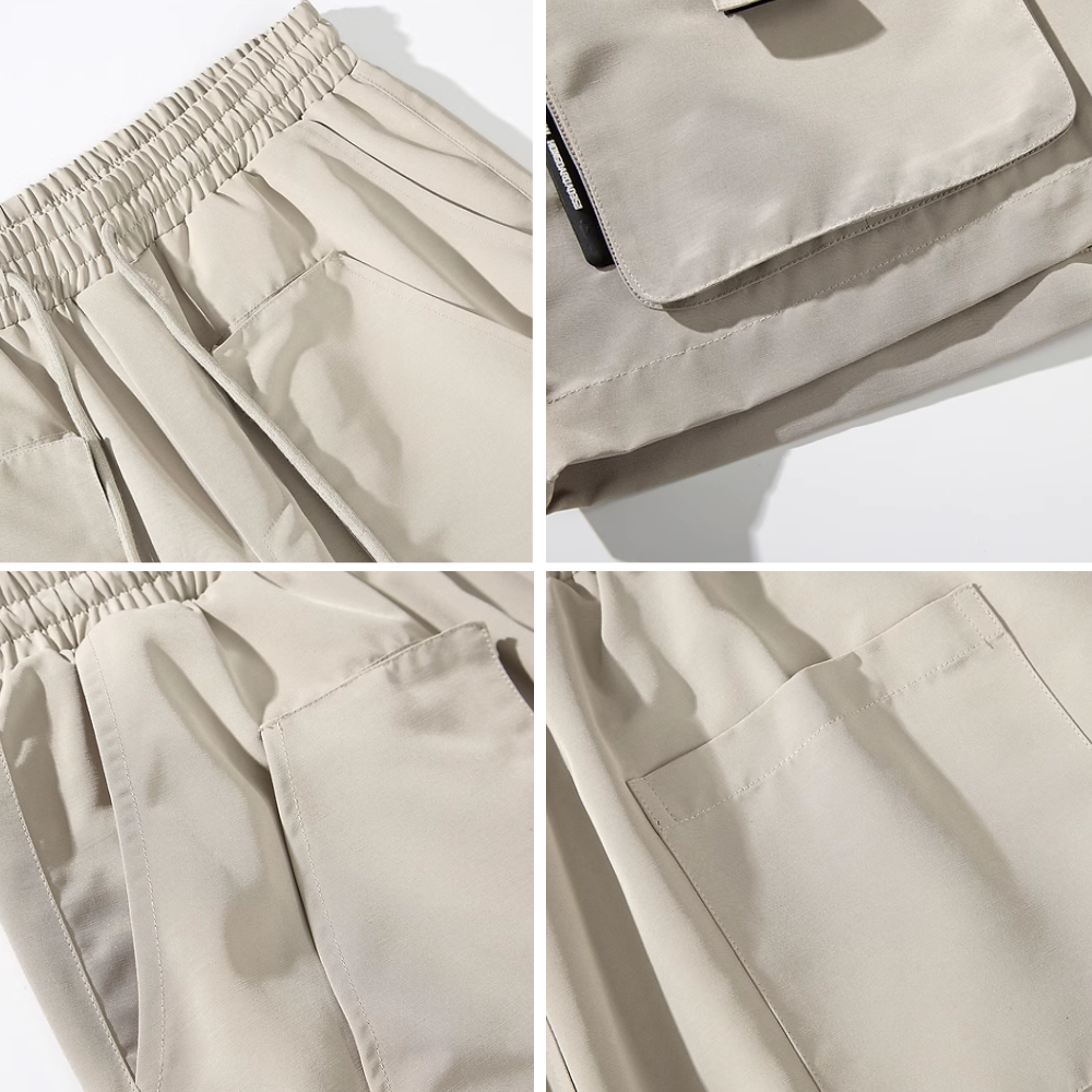 Vintage Solid Multi-Pocket Shorts