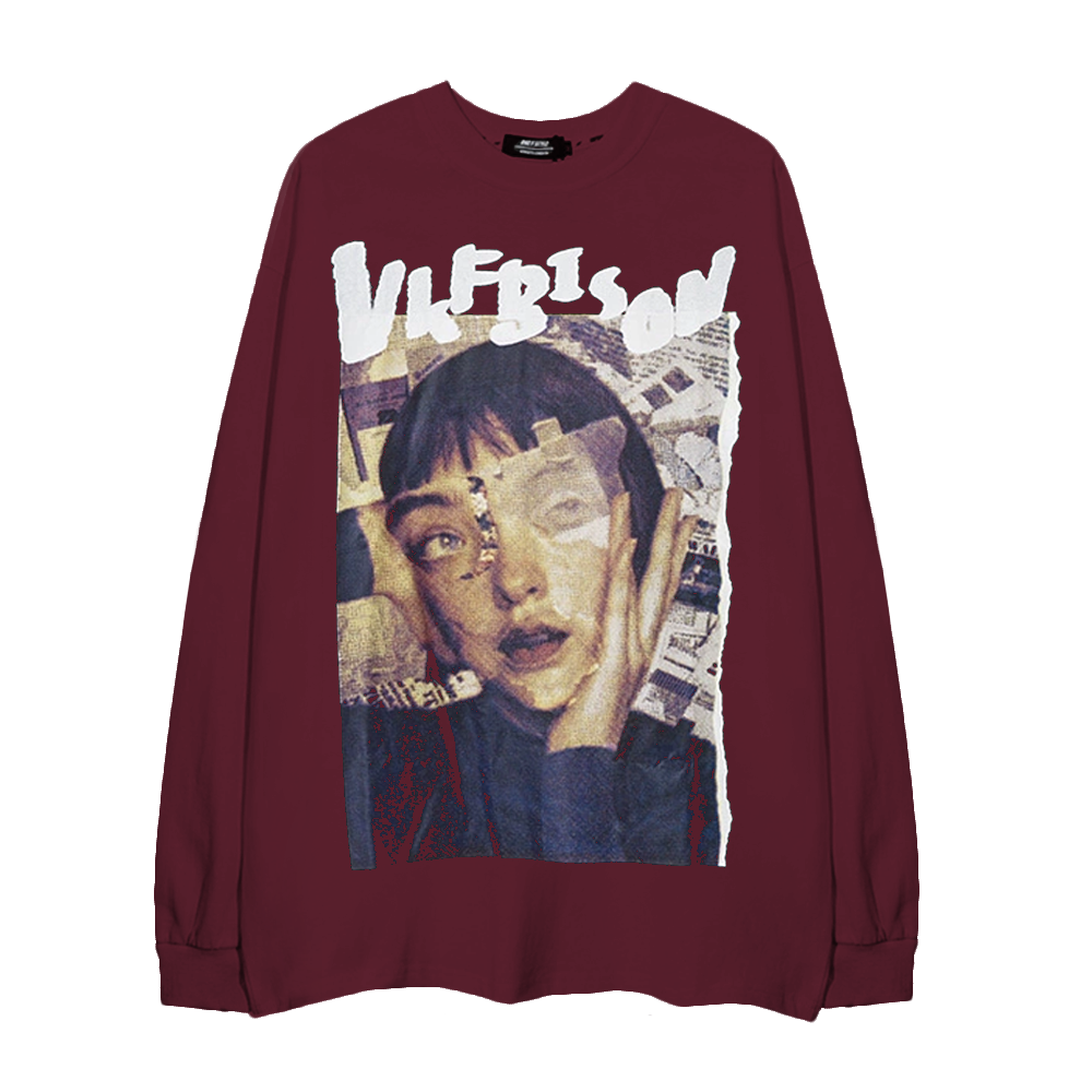 Newspaper Splicing Sense Long-Sleeve Shirt