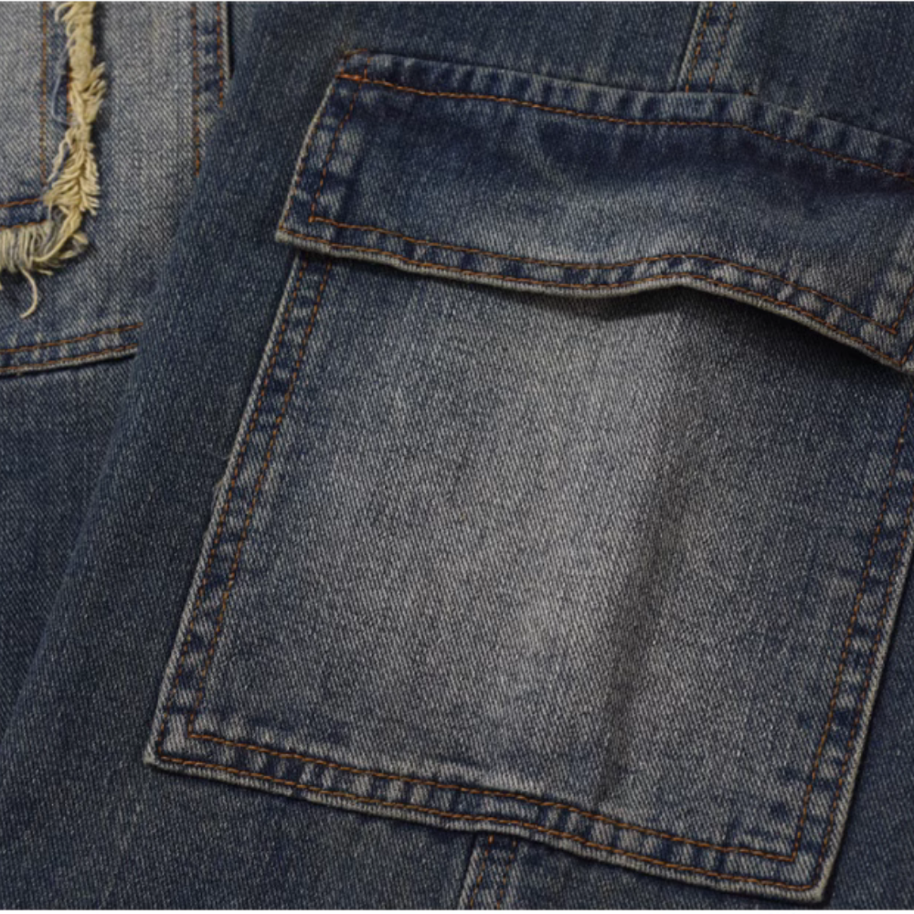 DF Washed Raw Edge Pockets Straight Jeans