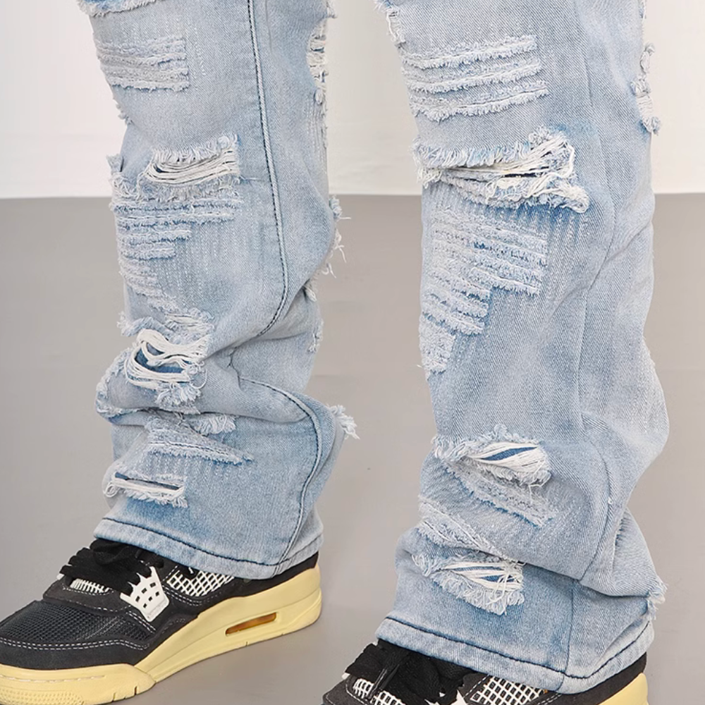 American high street damage ripped straight jeans