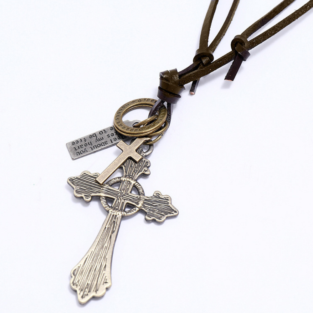 Cross Pull Leather Necklace