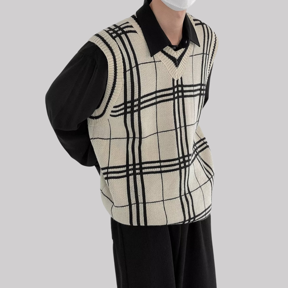 Japanese Knitted Checkered Vest