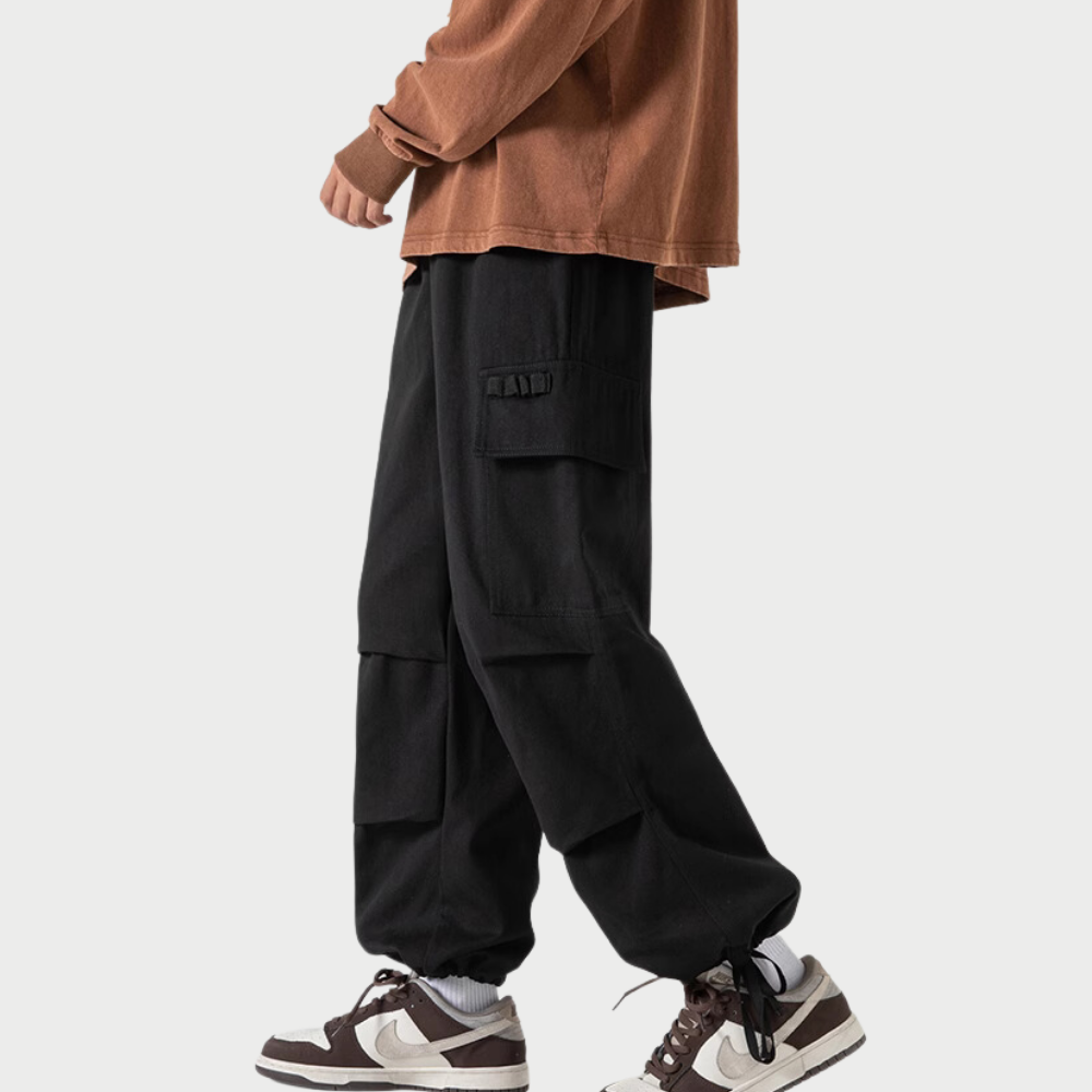 Vintage Drawstring Pleated Design Cargo Pants