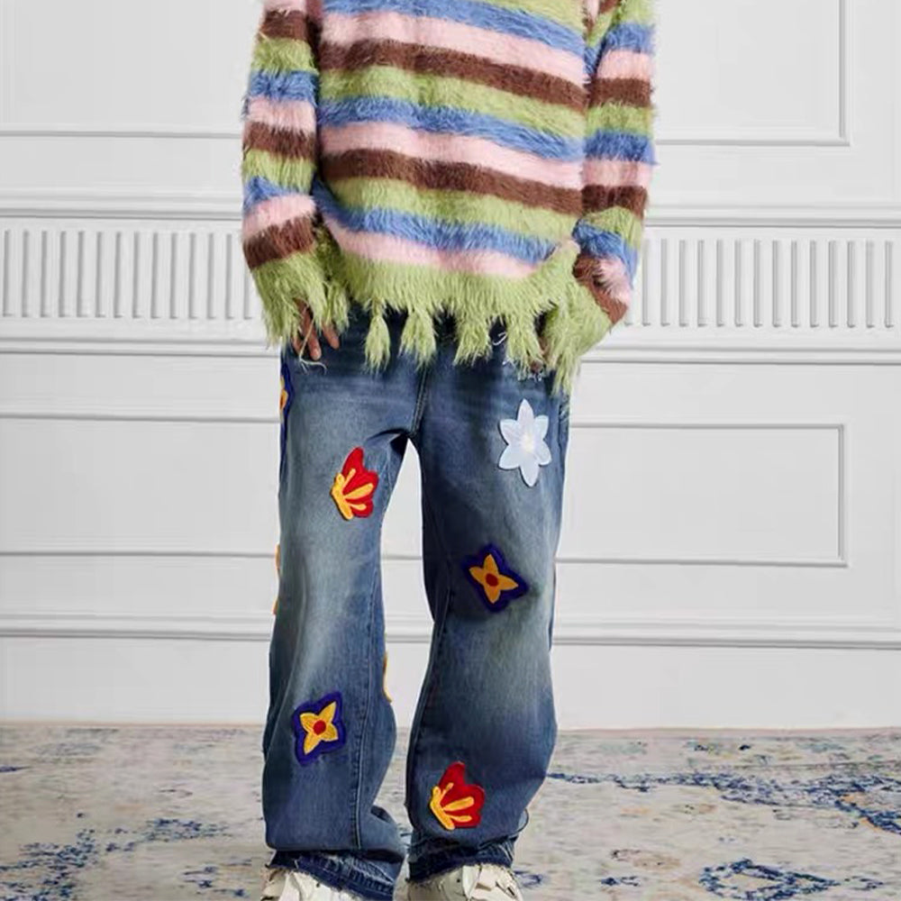 Hip-hop Loose Straight Patch Jeans