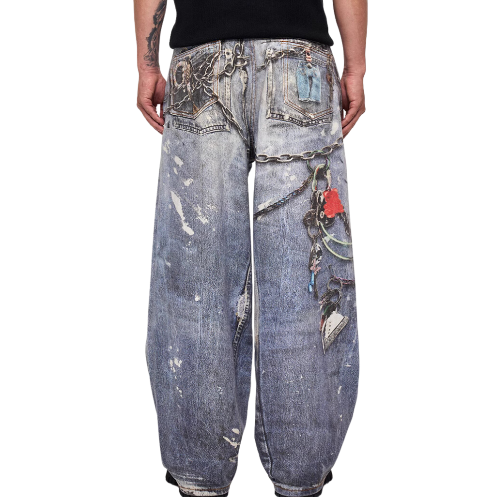 DF | Tie-Dye Chain Digital Print Jeans