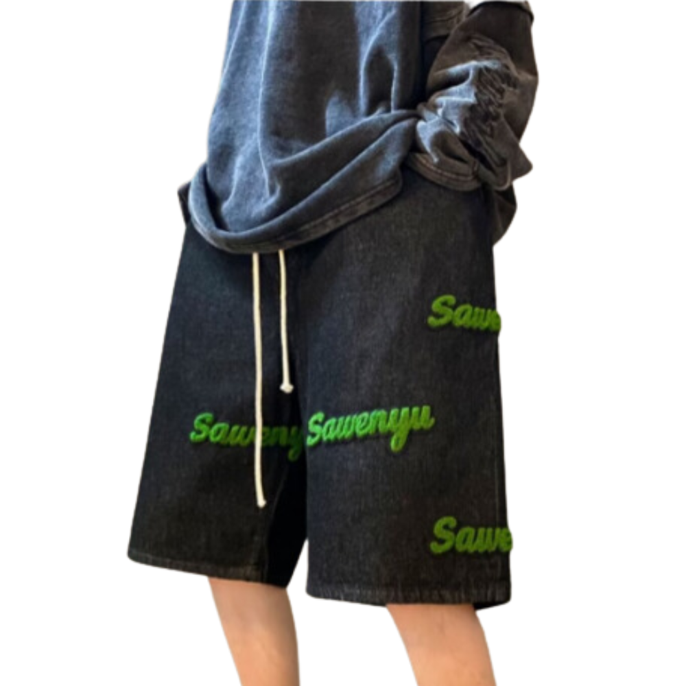 Simple Lettering Towel Embroidered Shorts
