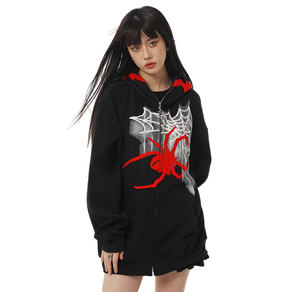 Monster Spider Letter Embroidered Hoodie