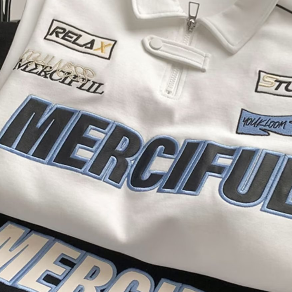 Classic Letter Embroidery Lapel T-Shirt