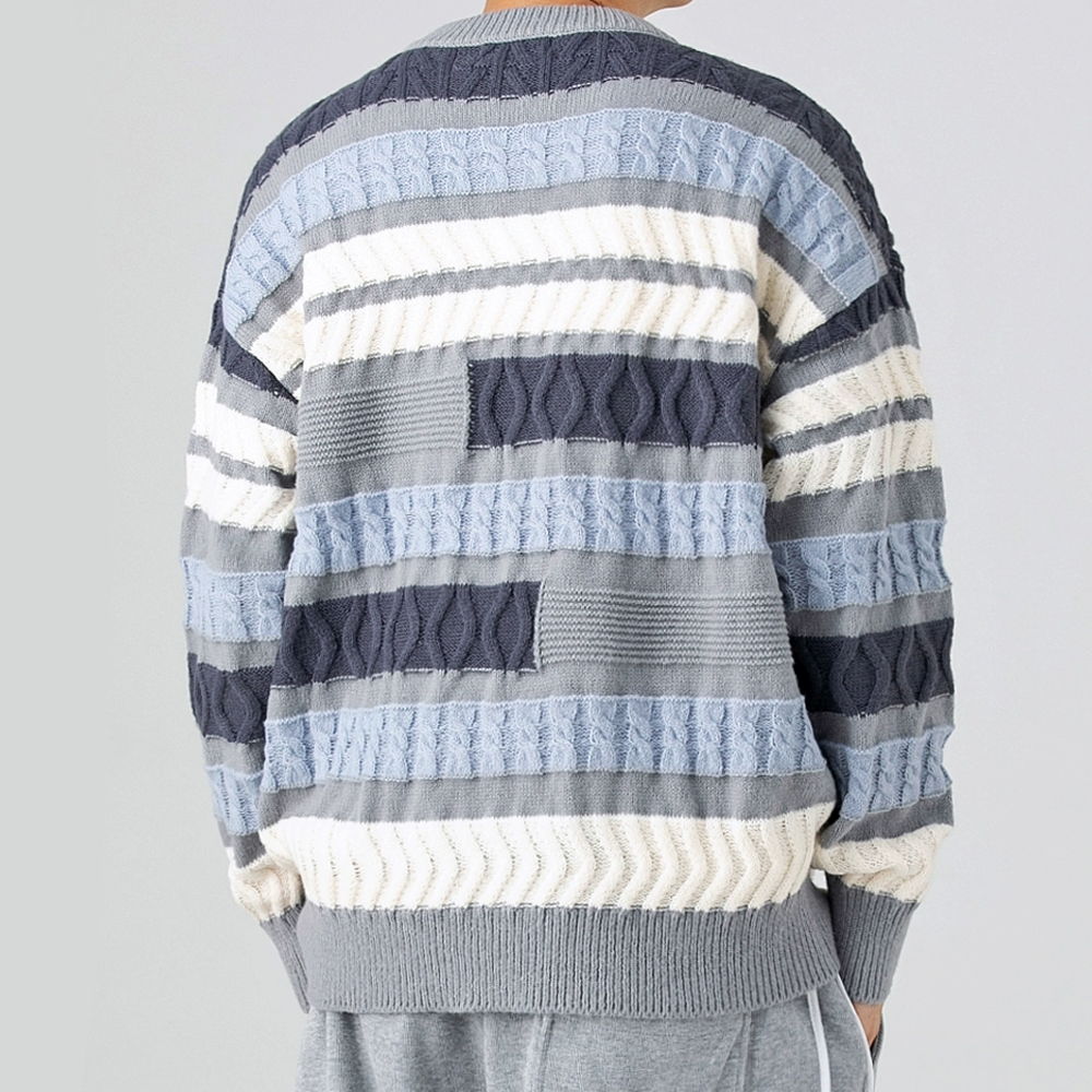 Casual Irregular Contrast Color Crew Neck Sweater