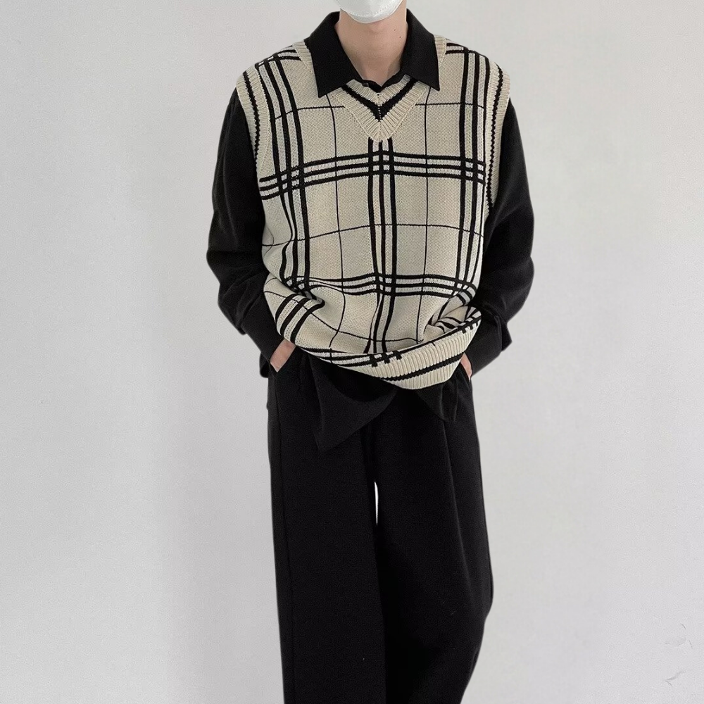 Japanese Knitted Checkered Vest