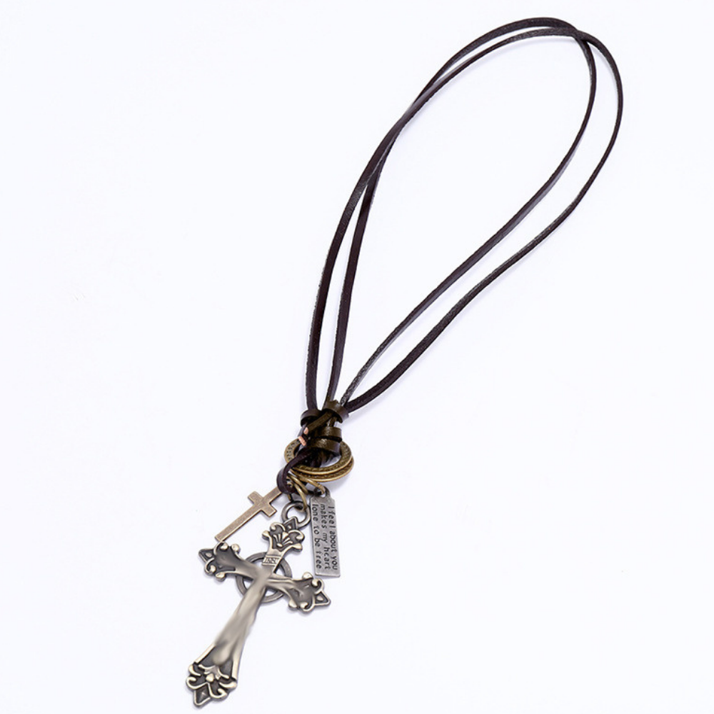 Cross Pull Leather Necklace