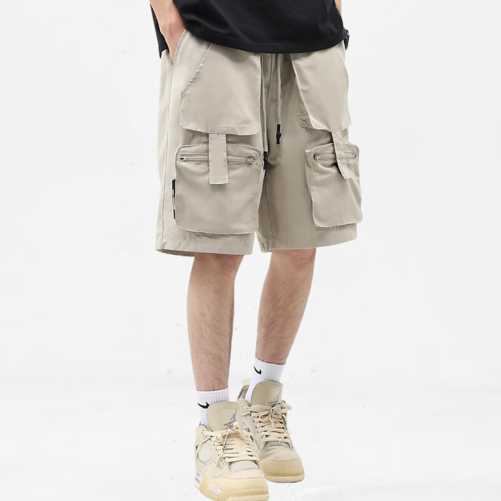Vintage Solid Multi-Pocket Shorts