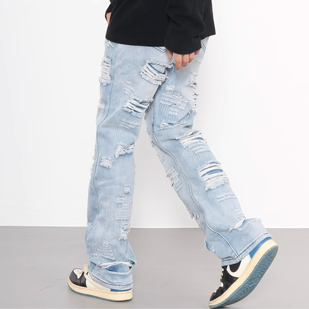 American high street damage ripped straight jeans