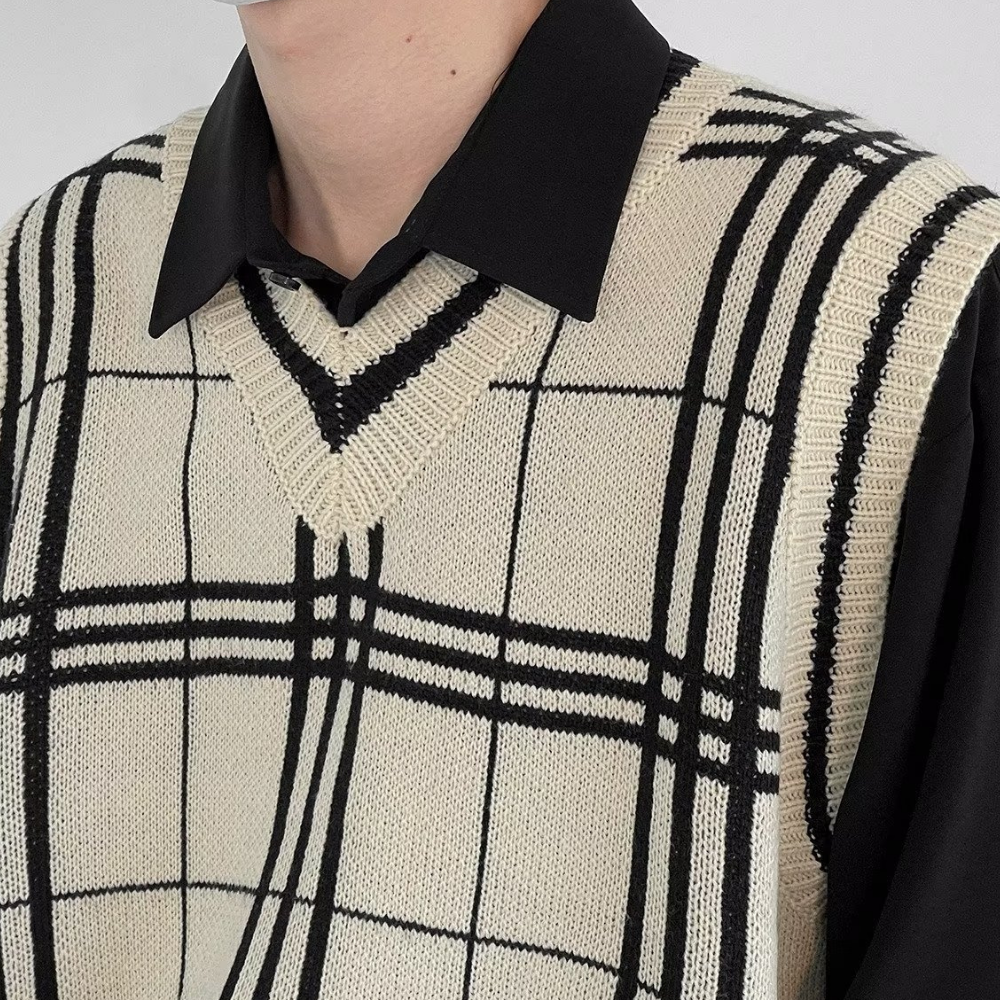 Japanese Knitted Checkered Vest