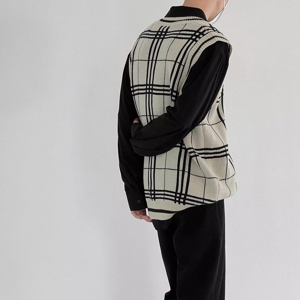 Japanese Knitted Checkered Vest