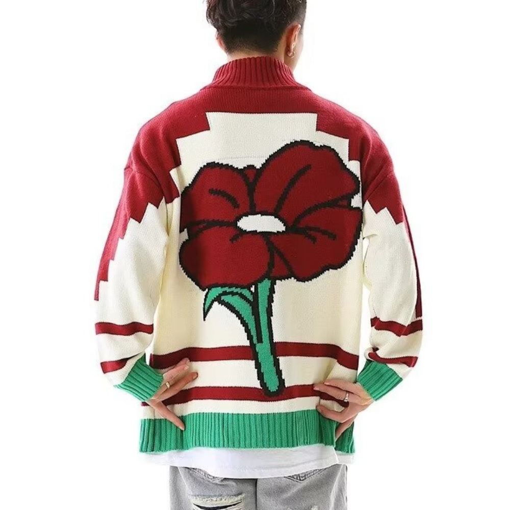 Cross Flower Cardigan Sweater
