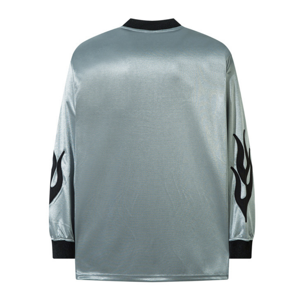 V-neck Flame Embroidery Patchwork Sweatshirt