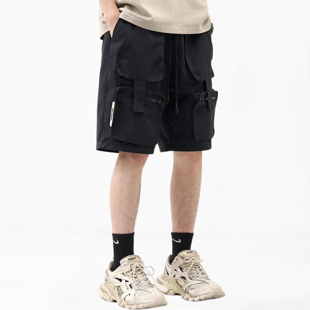 Vintage Solid Multi-Pocket Shorts