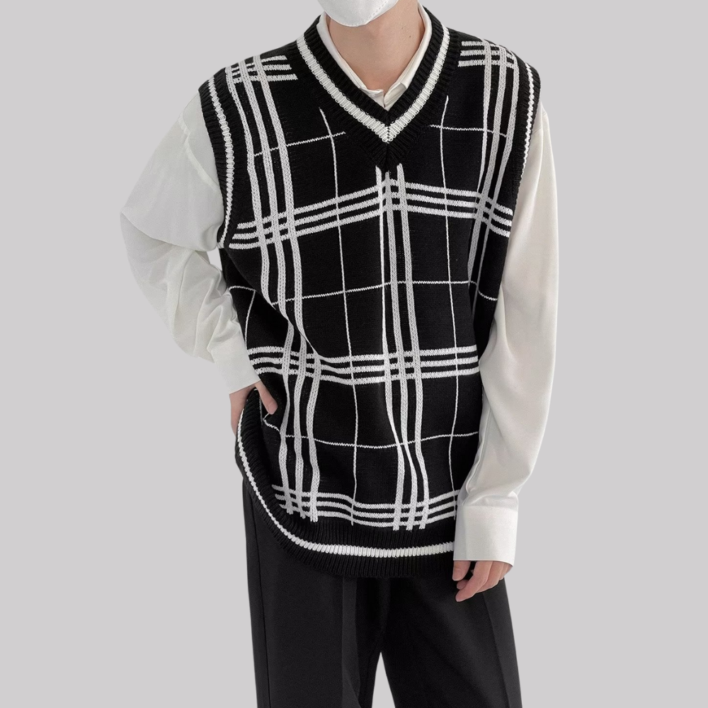 Japanese Knitted Checkered Vest