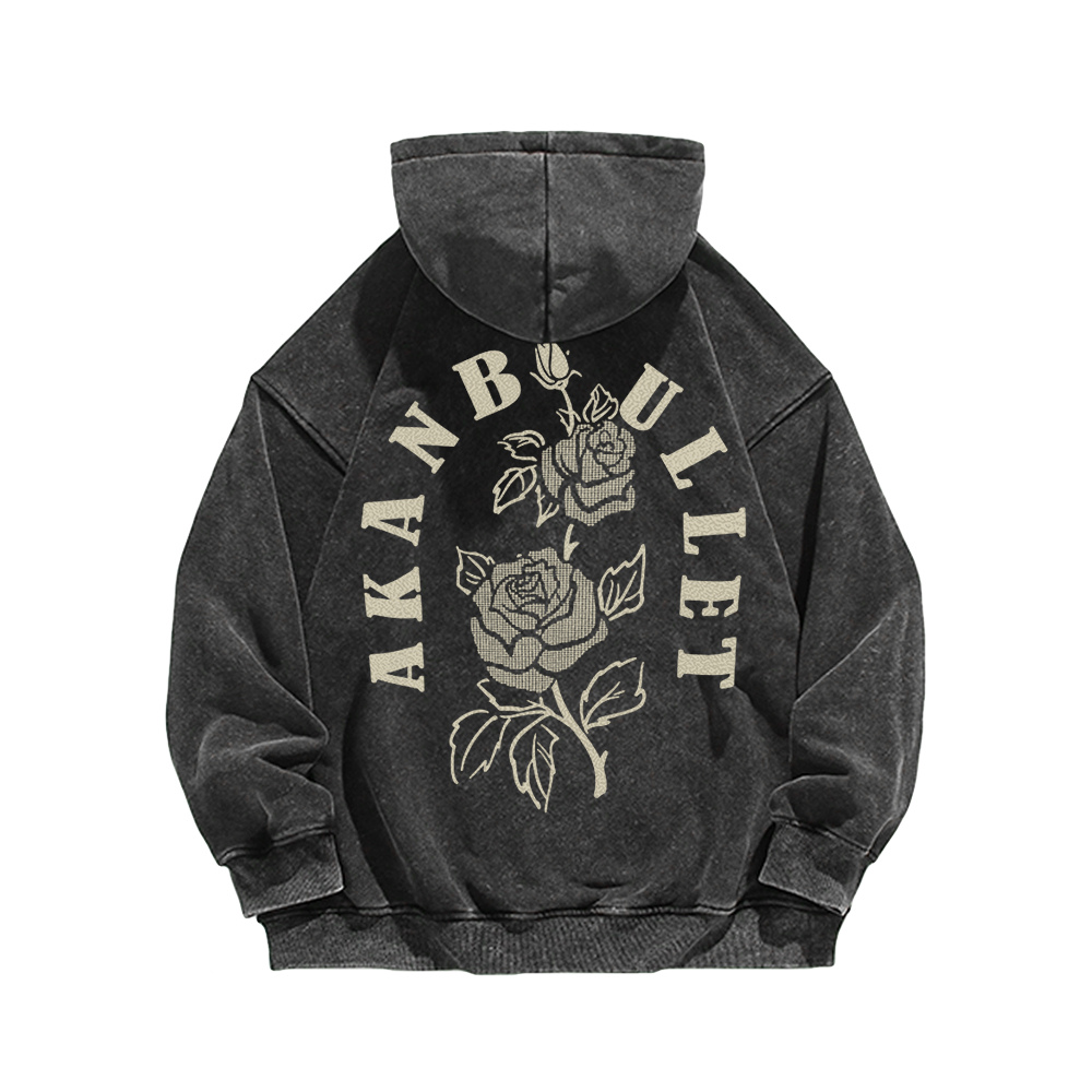 Retro Rose Letter Circle Washed Hoodie