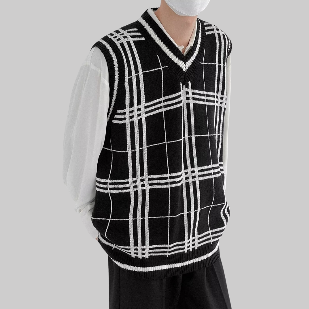 Japanese Knitted Checkered Vest