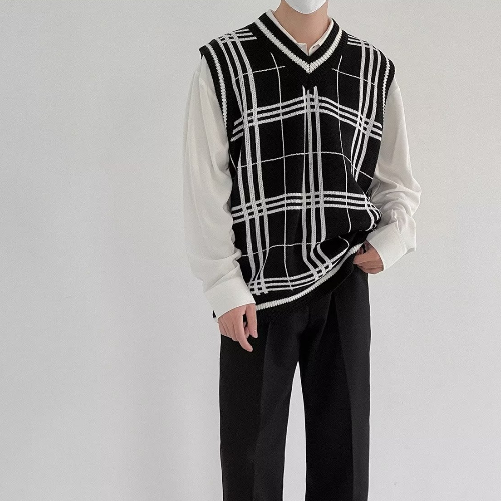 Japanese Knitted Checkered Vest