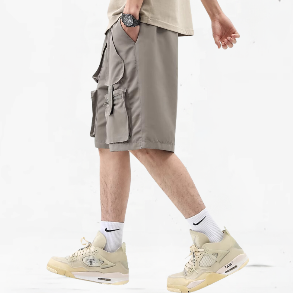 Vintage Solid Multi-Pocket Shorts