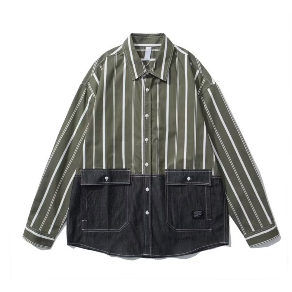 Denim Panel Striped Shirt
