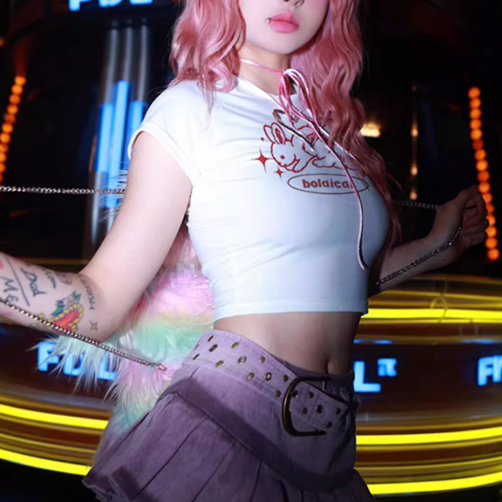 Women's Cartoon White Rabbit T-Shirt