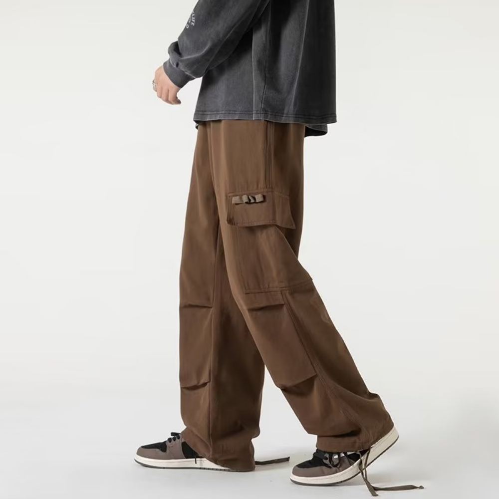 Vintage Drawstring Pleated Design Cargo Pants