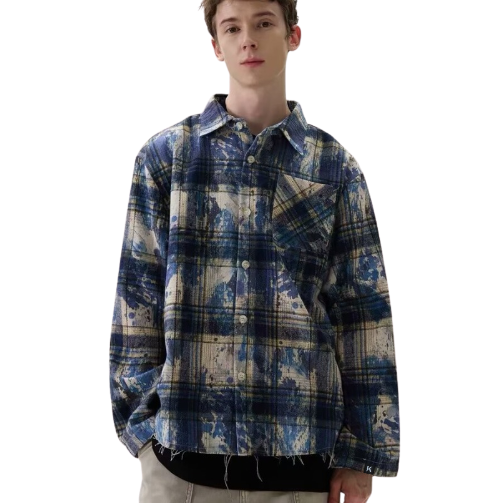 BAGGOUT Distressed Plaid Look shirt